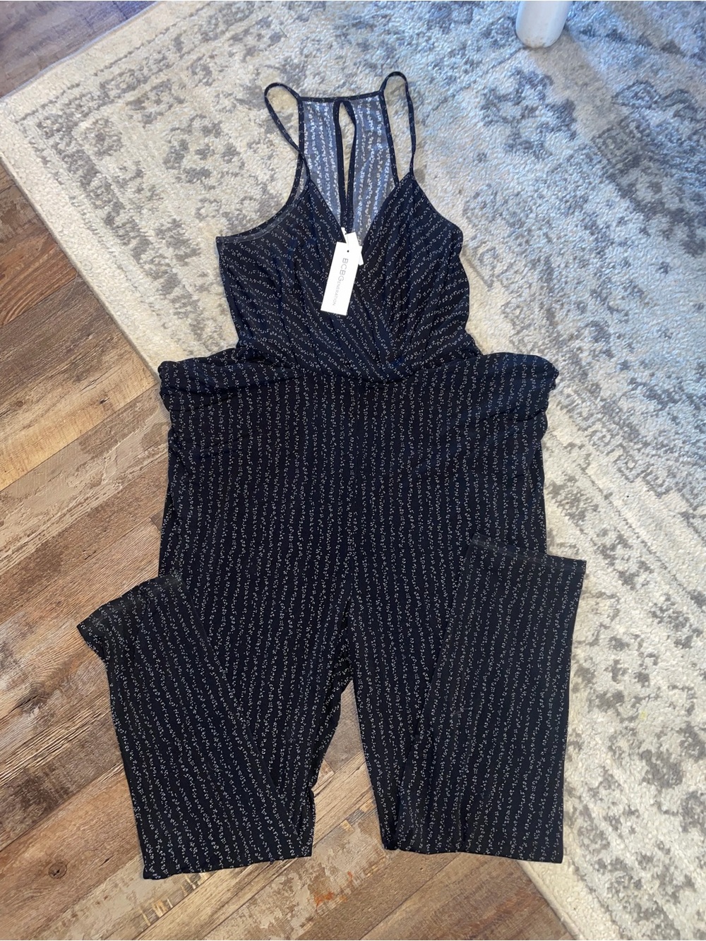 BCBGeneration Black Sparkle Strappy Jumpsuit